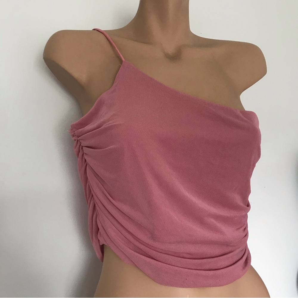 Valleygirl Women’s Pink One Shoulder Asymmetrical Crop Top Size XL Size 14 - Picture 2 of 6
